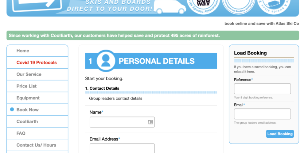 Doorstep Skis booking process