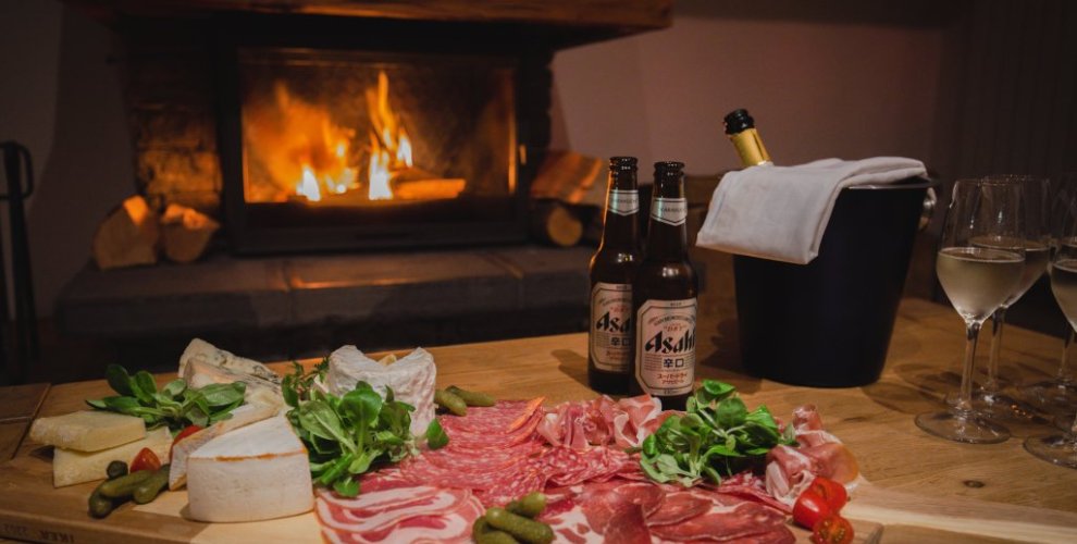 Cheeseboard in catered ski chalet with open fire