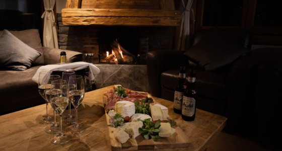 open fire in lounge catered ski chalet morzine