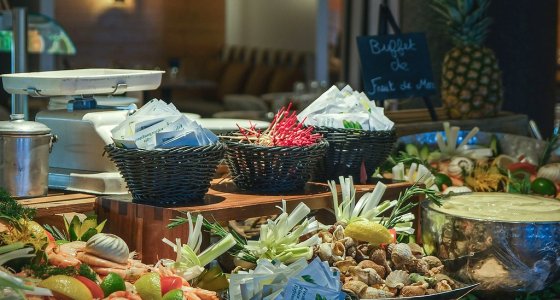 Seafood buffet in the hotel restaurant