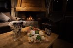 open fire in lounge catered ski chalet morzine